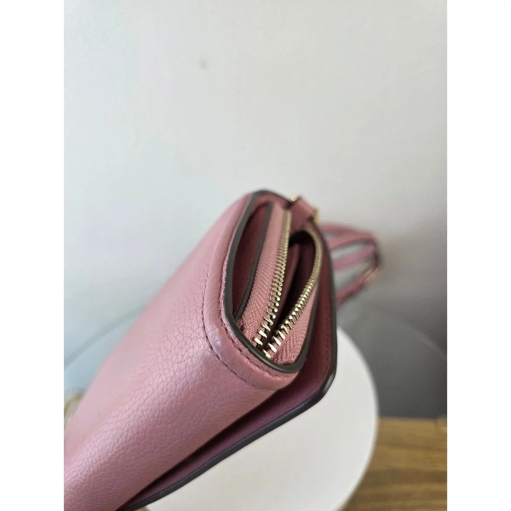 Tory Burch McGraw Wallet on Chain Pink Pebbled Leather Crossbody Bag WOC Gold